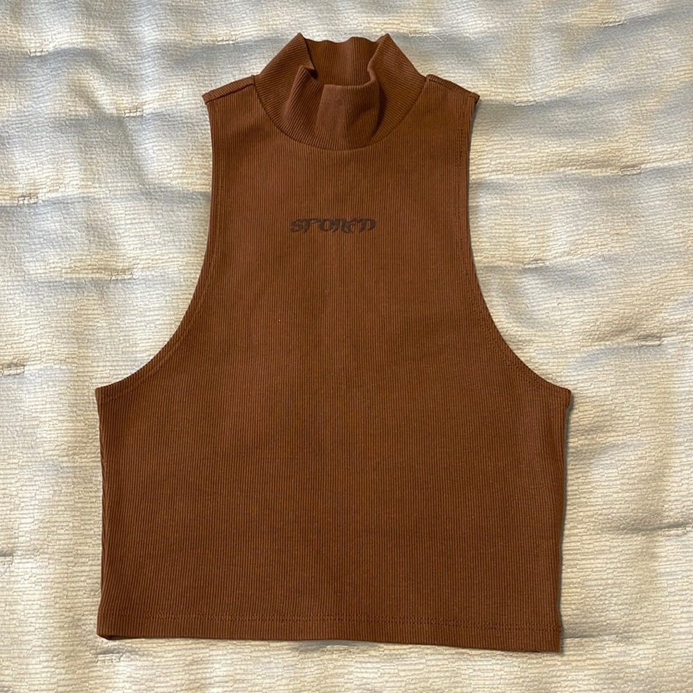 Brown sleeveless cropped top